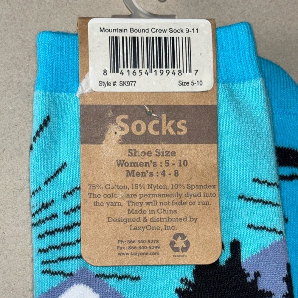 NWT Lazy One MOUNTAIN BOUND Crew Sock Unisex Women's 5-10 | Mens 4-8 blue/black - Picture 15 of 16
